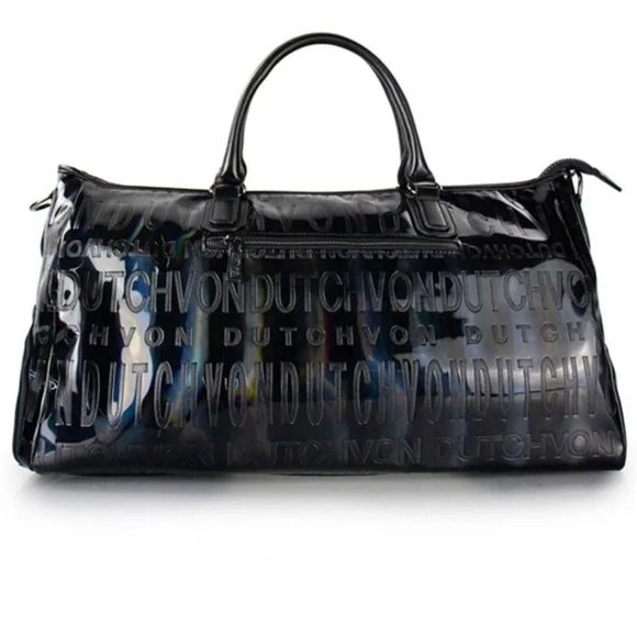 NWOT VON DUTCH Holographic Weekender Bag Onyx Black - Picture 4 of 10
